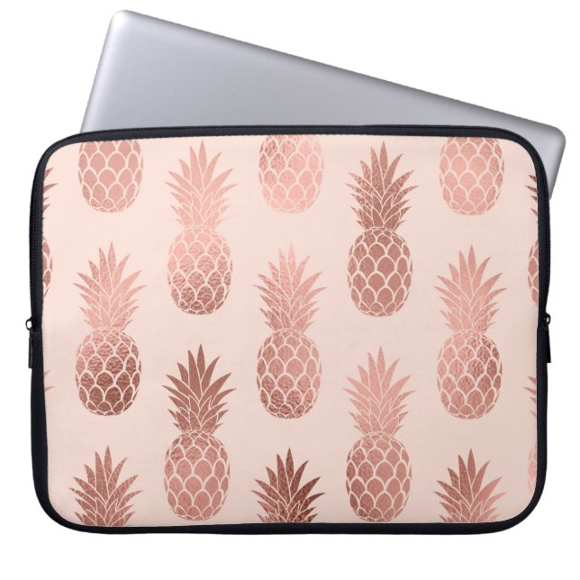 Girl Tropical Rose Goldenes Ananas Muster Laptopschutzhülle (Vorderseite)