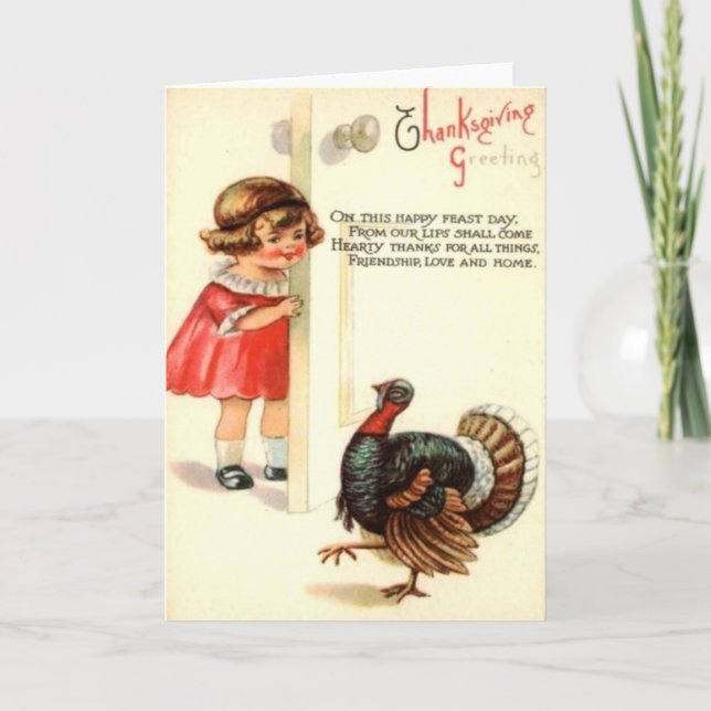 Girl & Turkey Feiertagskarte (Vorderseite)
