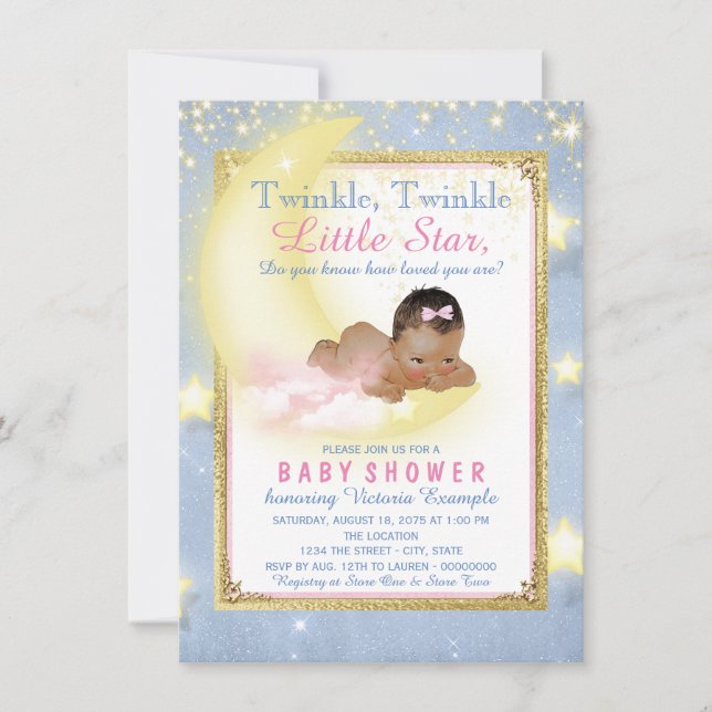 Girl Twinkle Twinkle Little Star Baby Dusche Einladung (Vorderseite)
