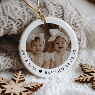 Girl Twins Baptism Photo Keepsake Keramik Ornament