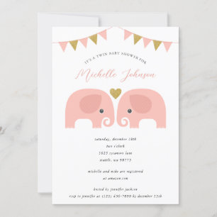 Girl Twins Elephant Baby Shower Einladung