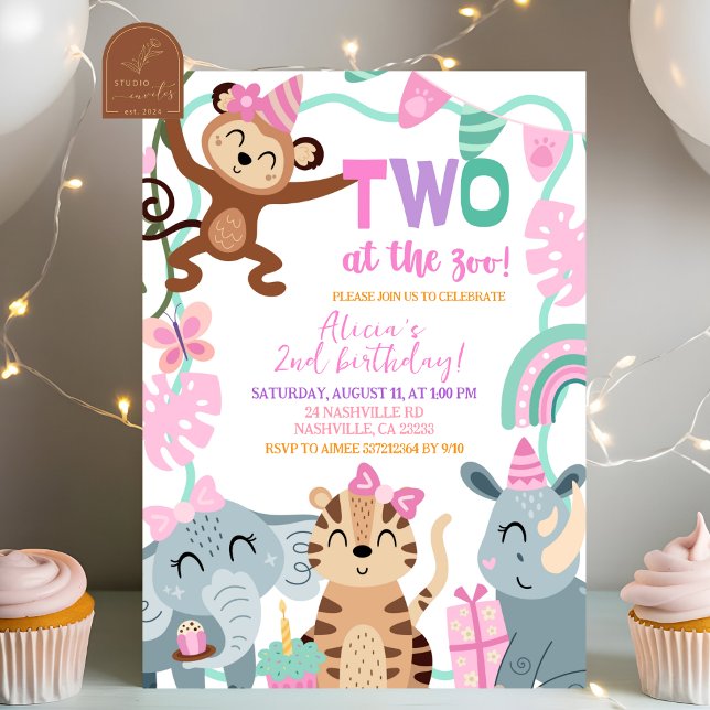 Girl TWO at the ZOO Birthday invitation Einladung (Von Creator hochgeladen)