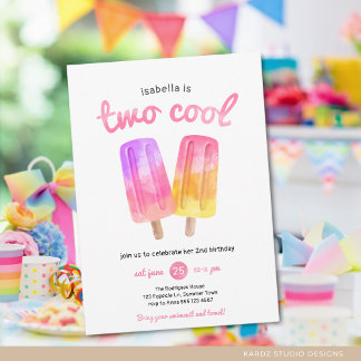Girl Two Cool Popsicle Summer Party Geburtstag Einladung