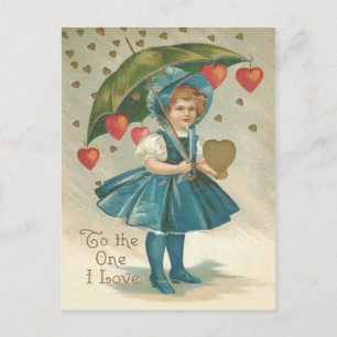 Girl Umbrella Heart Rain Postkarte