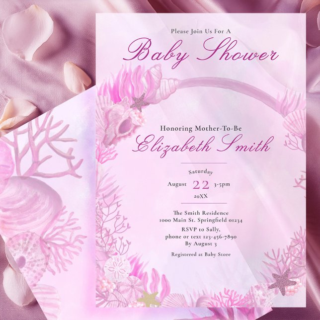 Girl Under the Sea Cute Pink Baby Shower Einladung (Von Creator hochgeladen)