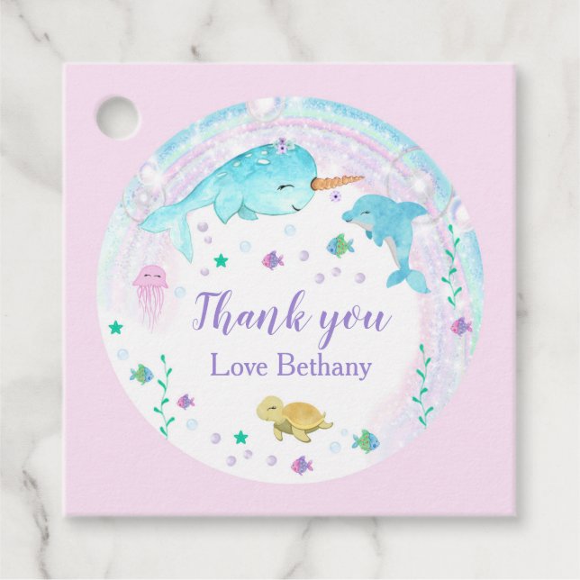 Girl Under the Sea Square Gefältmarken Geschenkanhänger (Vorderseite)