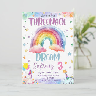 Girl Unicorn Dream, Rainbow, 3. Geburtstag Einladung