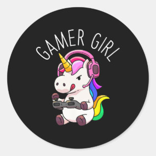 Girl Unicorn Gaming Niedliches Videospiel Geschenk Runder Aufkleber