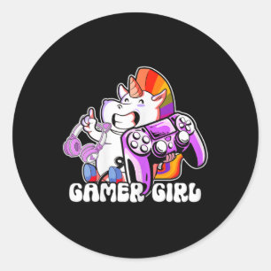 Girl Unicorn Gaming Niedliches Videospiel Lover Co Runder Aufkleber