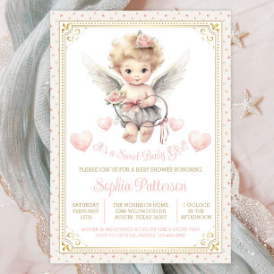 Girl Valentine Cherub Hearts Baby Dusche Einladung