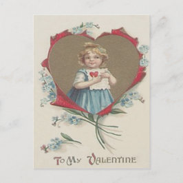 Girl Valentine Heart Vergessen-Me-not Feiertagspostkarte