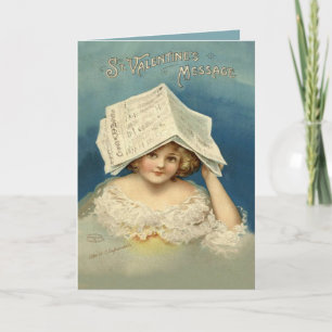 Girl Valentine Newspaper Feiertagskarte