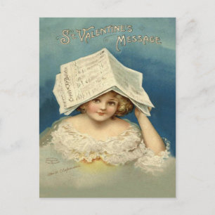 Girl Valentine Newspaper Feiertagspostkarte