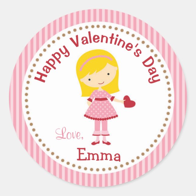 Girl Valentine Stickers (Pink) - Kinder Blonde Haa (Vorderseite)