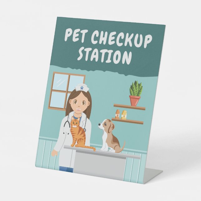 Girl Vet Pet Checkup Station Kids' Pretend Play Sockelschild (Vorderseite)