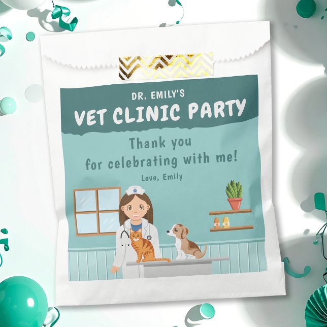Girl Veterinarian Animal Clinic Birthday Thank You Geschenktütchen (Von Creator hochgeladen)