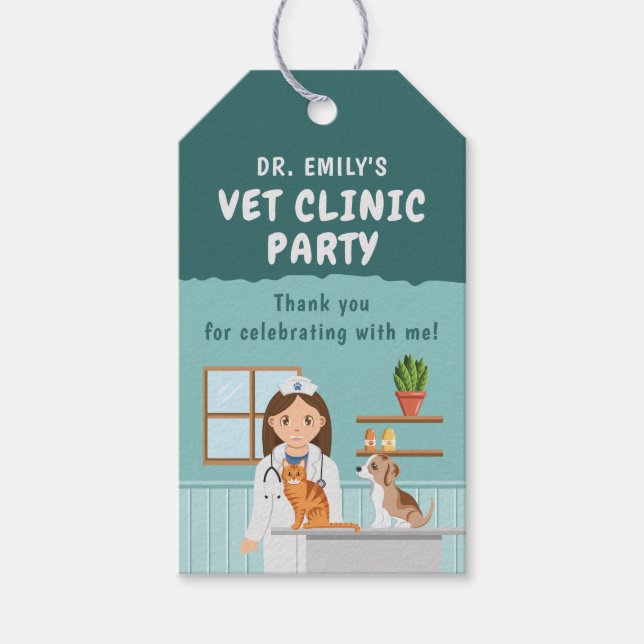 Girl Veterinarian Pet Clinic Birthday Thank You Geschenkanhänger (Vorderseite)