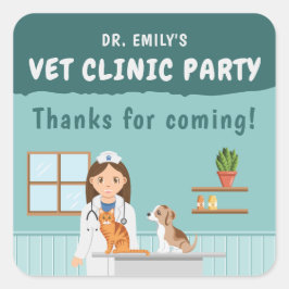 Girl Veterinarian Pet Clinic Birthday Thank You Quadratischer Aufkleber