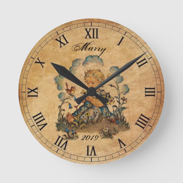 Girl Vintag Runde Wanduhr (Vorderseite)