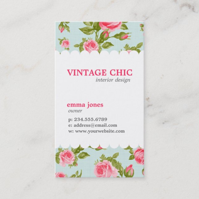 Girl Vintage Rose Blumendruck Visitenkarte (Vorderseite)