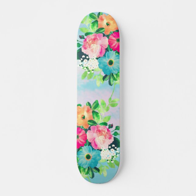 Girl-Vintage Rose Wasserfarbenmalerei Skateboard (Vorne)