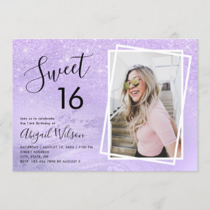 Girl violet Glitzer 16 . Geburtstag Geburtstagspar Einladung