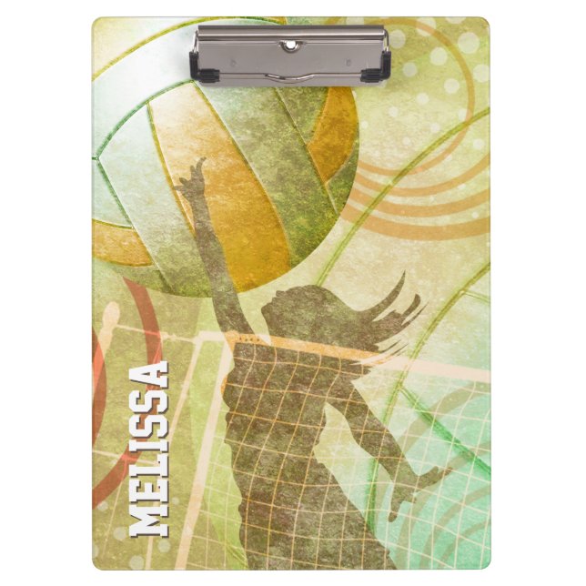 Girl Volleyball-Spieler im Netz Klemmbrett (Vorderseite)