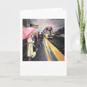 "Girl w/the Pink Umbrella/Caltrain" von Trina Chow Karte