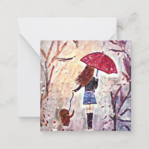 Girl Walkhund Mini notecard 2,5" Mitteilungskarte