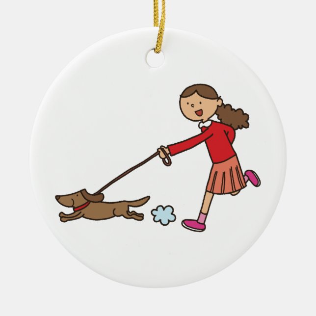 Girl Walking Dog - Dog Walker - niedlicher Cartoon Keramik Ornament (Vorne)