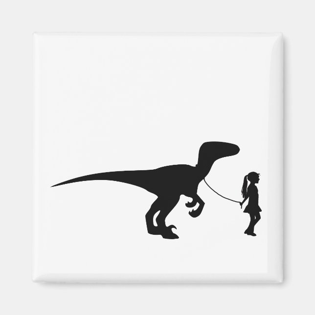 Girl Walking ihren Haustier Dinosaur Funny Gag Ges Magnet (Vorne)