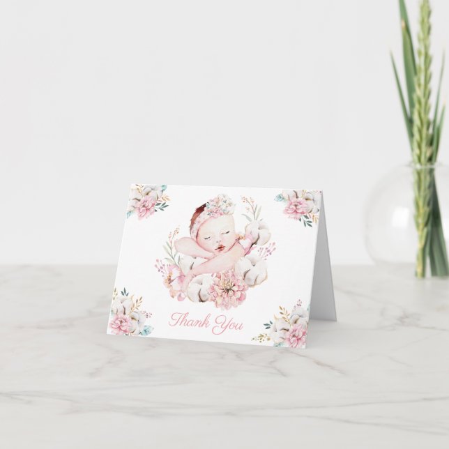 Girl Watercolor Baby Danke an die Karten (Vorderseite)