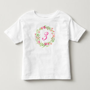 Girl Watercolor Blumenstrauß zum 3. Geburtstag Kleinkind T-shirt