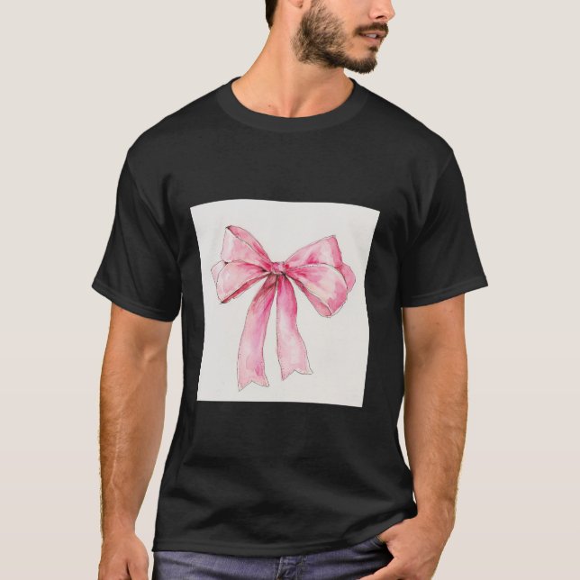 Girl Watercolor Bow Coquette Ästhetische Pink Bow T-Shirt (Vorderseite)