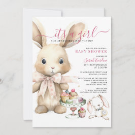Girl Watercolor Bunny Baby Dusche Einladung