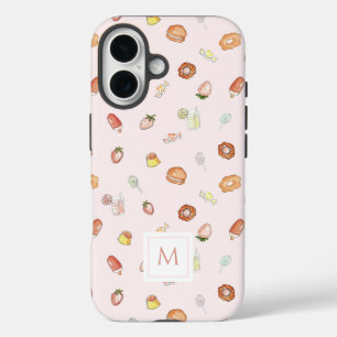 Girl Watercolor Dessert Muster Pink Monogramm iPhone 16 Hülle
