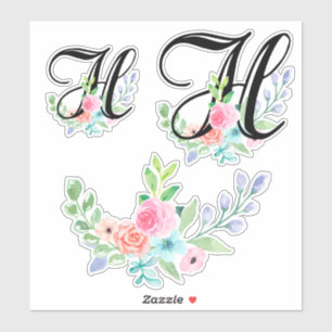 Girl Watercolor Floral Letter H Aufkleber