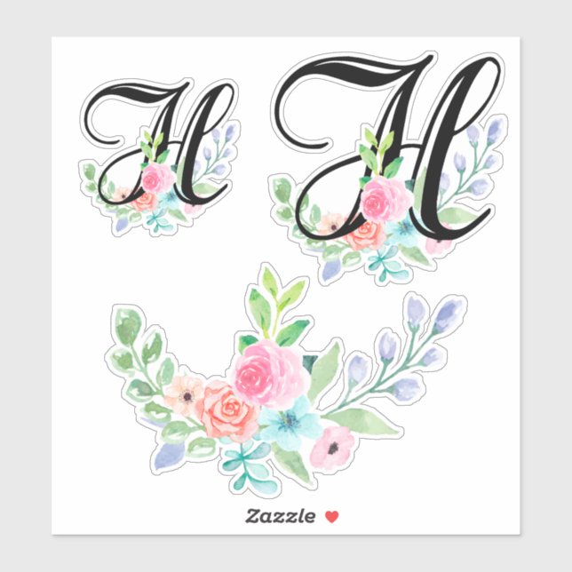 Girl Watercolor Floral Letter H Aufkleber (Blatt)
