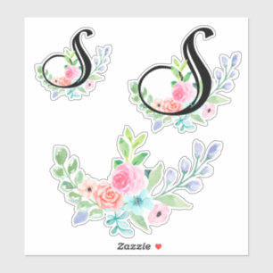 Girl Watercolor Floral Letter S Aufkleber