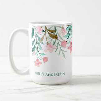 Girl Watercolor Floral Pattern Mit Monogramm Kaffeetasse