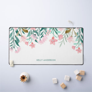 Girl Watercolor Floral Pattern Mit Monogramm Schreibtischunterlage
