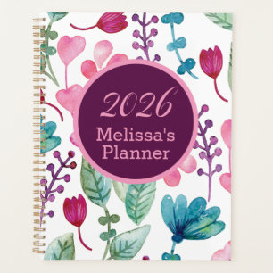Girl Watercolor Floral Pattern Personalisiert Planer