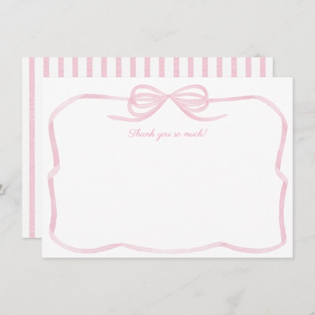 Girl Watercolor Pink Bow Brautparty Dankeskarte (Vorne/Hinten)