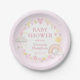 Girl Watercolor Rainbow Baby Dusche Pappteller