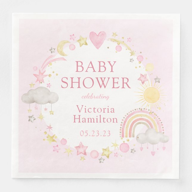Girl Watercolor Rainbow Baby Dusche Serviette (Vorderseite)