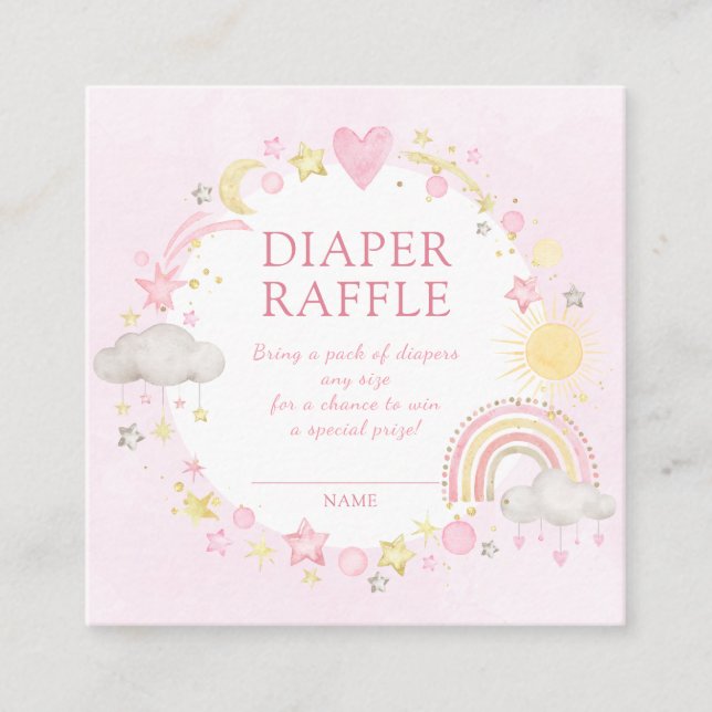 Girl Watercolor Rainbow Diaper Raffle Begleitkarte (Vorderseite)