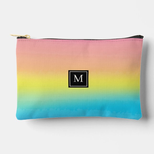Girl Watercolor Rainbow Monogram School Zubehörtasche (Vorderseite)