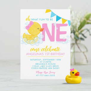 Girl Watercolor Rubber Duck 1. Geburtstag Party Einladung