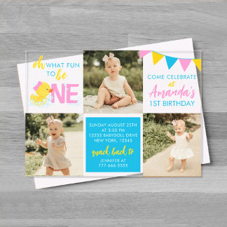 Girl Watercolor Rubber Duck 3 Foto Geburtstag Acryleinladungen