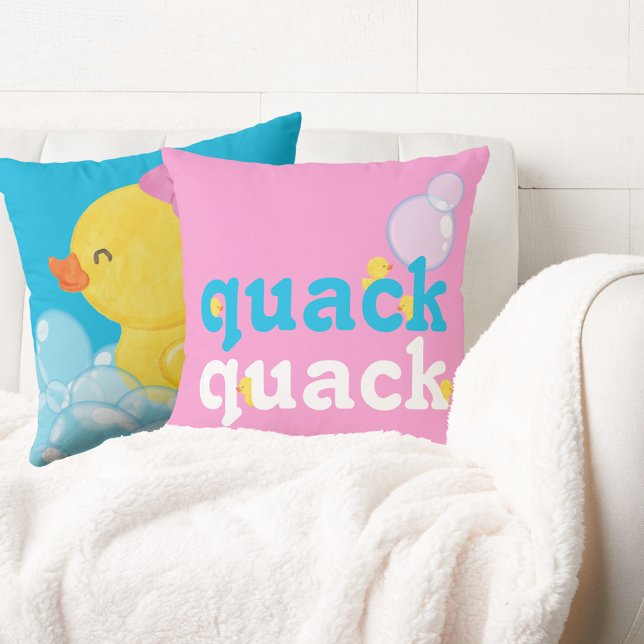 Girl Watercolor Rubber Duck Doppelseitig Kissen (QUACK QUACK Girl Watercolor Rubber Duck Double Sided Throw Pillow for Nursery or Kids Bedroom)